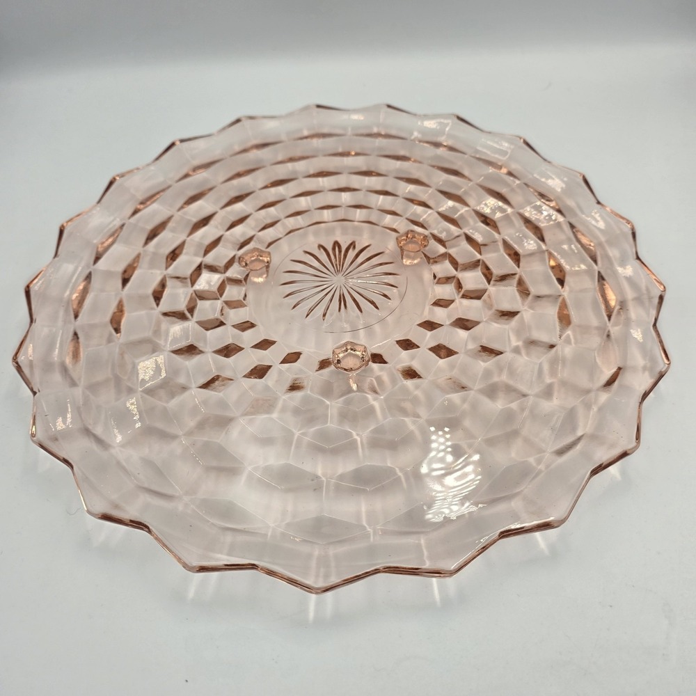 Fostoria American Rare Pink 12.5" Torte Plate Serving Cake Platter Footed Cubist
